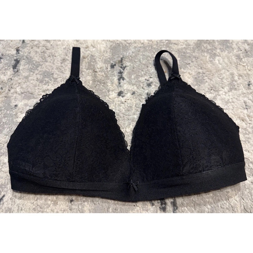Victoria's Secret PINK Push Up TRIANGLE BLACK Lace Bra Size Medium /DD